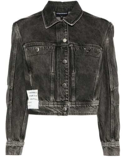 Emporio Armani Veste en jean à logo imprimé - Noir