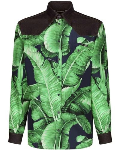 Dolce & Gabbana Camisa con hojas estampadas - Verde