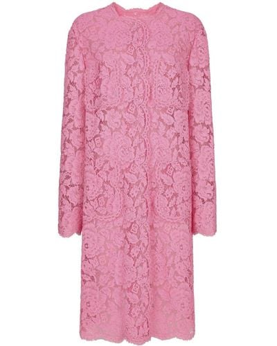 Dolce & Gabbana Floral-lace Single-breasted Coat - Pink