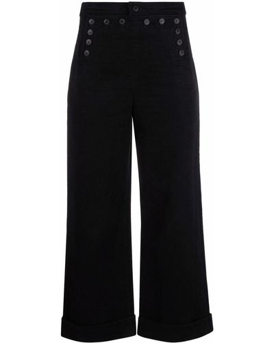 Tory Burch Moleskin Cropped Sailor Pants - Black