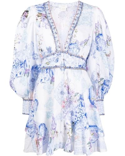 Camilla Graphic-print Linen Minidress - Blue
