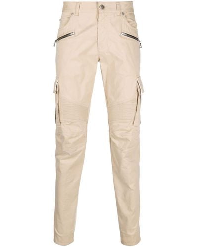 Balmain Zip-up Cotton Tapered Pants - Natural