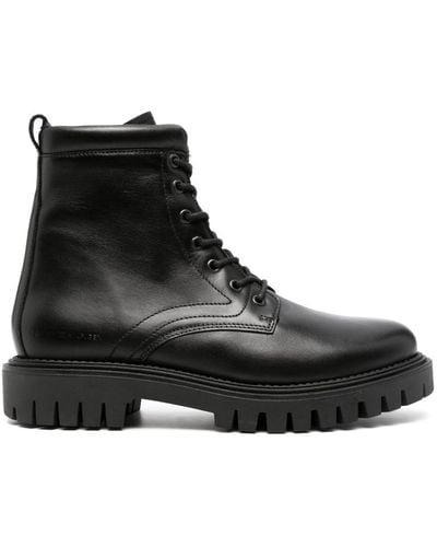 Tommy Hilfiger Logo-embossed Leather Boots - Black