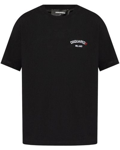 DSquared² Logo-embroidered Cotton T-shirt - Black