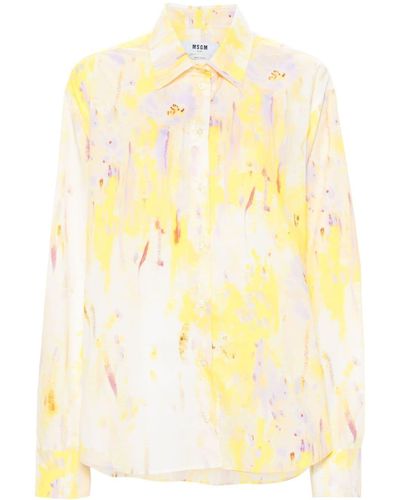 MSGM Camisa con motivo floral - Amarillo