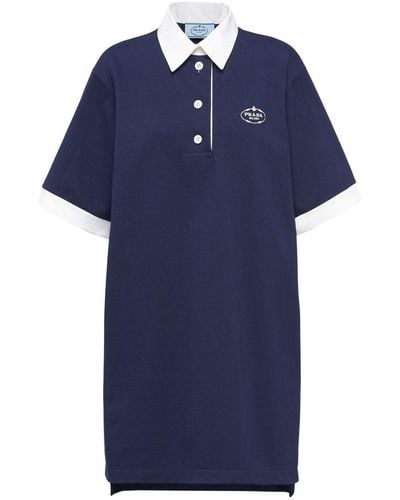 Prada Logo-embroidered Cotton Minidress - Blue
