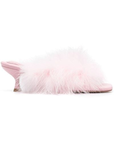 Sleeper Feather-detailed Kitten Heel Sandals - Pink