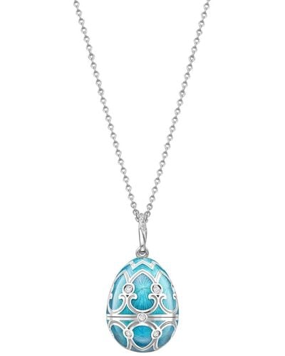 Faberge 18kt White Gold Heritage Snowflake Surprise Locket Diamond Pendant Necklace - Blue