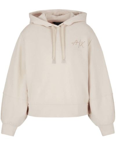 Armani Exchange Logo-embellished French Terry Hoodie - Natural