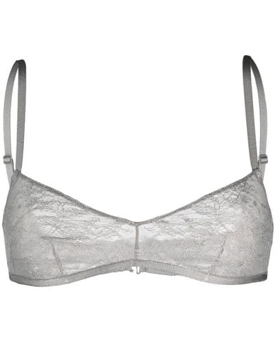 Tory Burch Floral-lace Sweetheart-neck Bra - Grey
