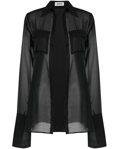 Monot Georgette Semi-sheer Shirt - Black