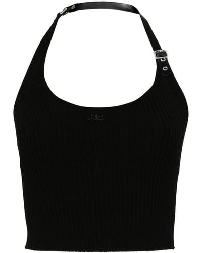 Courreges Ribbed Tank Top With Buckle - Black