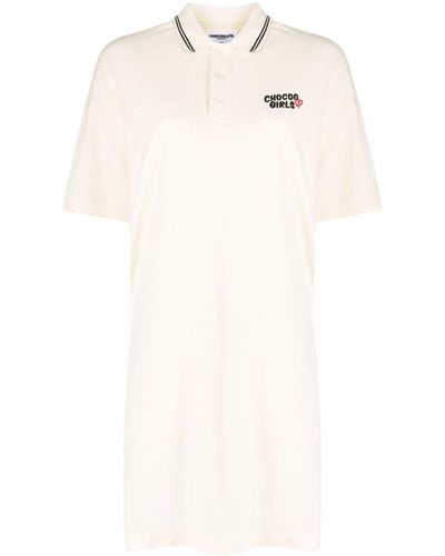 Chocoolate Embroidered-logo Cotton Polo Dress - White