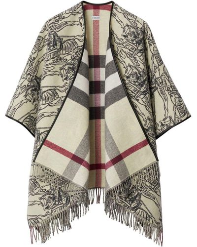 Burberry Poncho en laine frangée à logo Equestrian Knight - Neutre