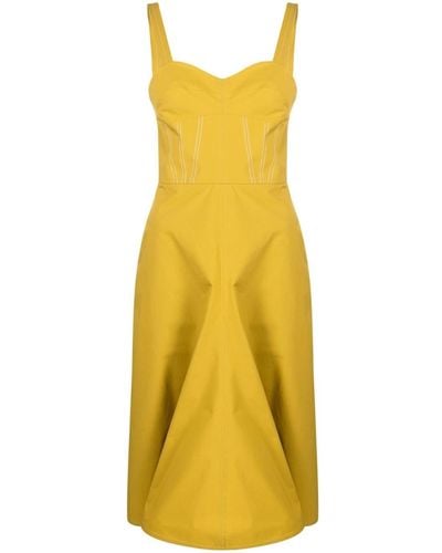 Victoria Beckham Contrast-trim Sleeveless Midi Dress - Yellow