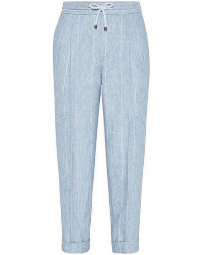 Brunello Cucinelli Pantalones ajustados a rayas - Azul