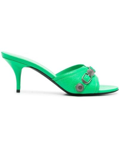Balenciaga Cagole Studded Leather Sandals - Green