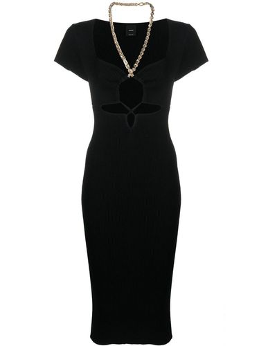 Pinko Chain-strap Cutout Ribbed-knit Midi Dress - Black