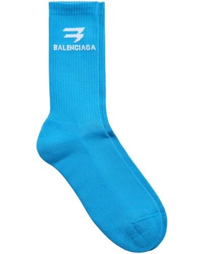 Balenciaga Intarsia-logo Cotton Socks - Blue