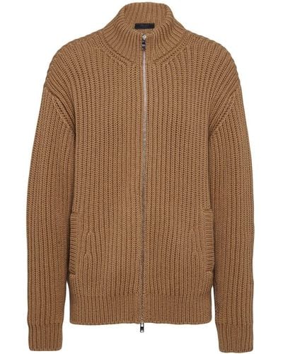 Prada Ribbed-knit Zip-up Cardigan - Brown