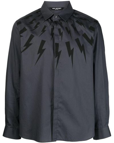 Neil Barrett Thunderbolt-print Cotton Shirt - Zwart