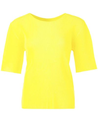Pleats Please Issey Miyake Ribbed-detailing Round-neck T-shirt - Yellow