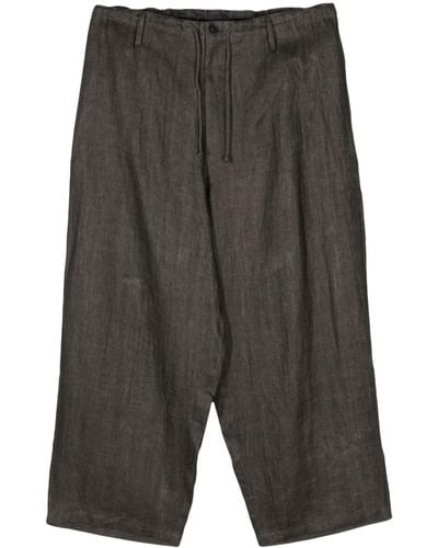 Yohji Yamamoto Cropped Linen Trousers - Grey