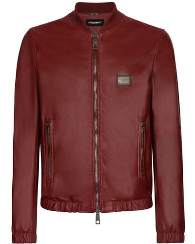Dolce & Gabbana Leather Bomber Jacket - Red