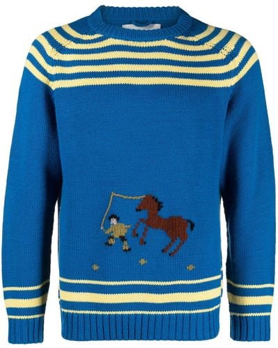 Bode Pullover mit Streifendetail - Blau
