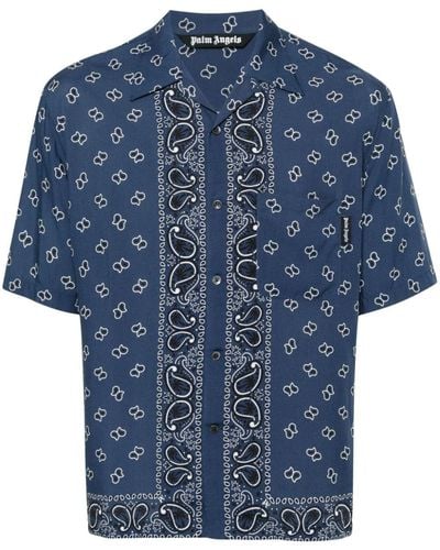 Palm Angels Camisa bowling con estampado de cachemira - Azul