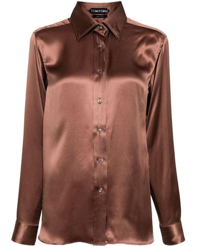 Tom Ford Long-sleeved Silk-satin Shirt - Brown