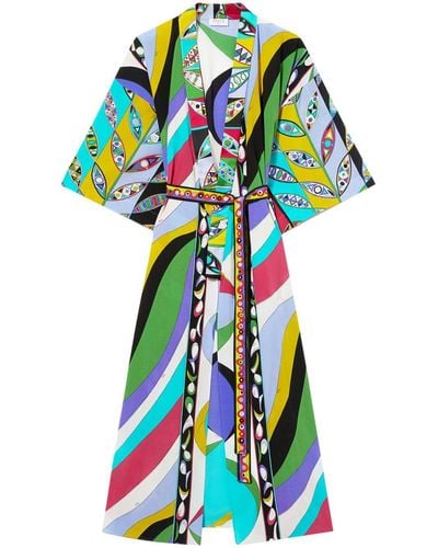 Emilio Pucci Abstract-print Belted Silk Dress - Blue