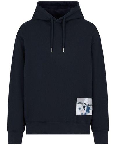 Armani Exchange Hoodie en coton à patch logo - Bleu