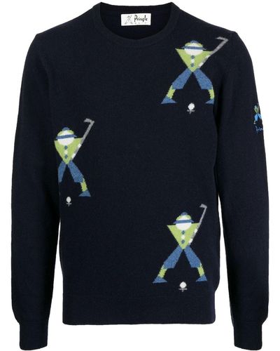 Pringle of Scotland Geometric George Golf Fine-knit Sweater - Blue