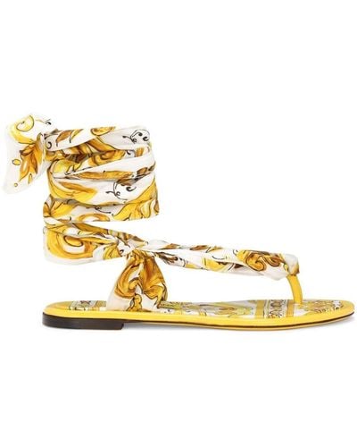 Dolce & Gabbana Majolica-print Thong Sandals - Metallic