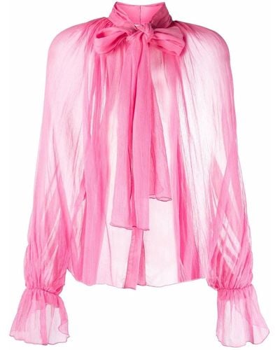 Atu Body Couture Semi-sheer Pussybow Silk Blouse - Pink