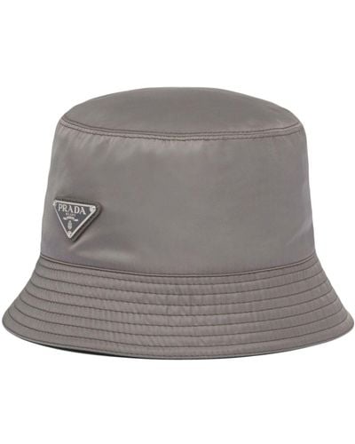 Prada Re-nylon Logo-plaque Bucket Hat - Gray