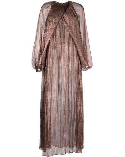 Rochas Robe longue en soie à design plissée - Marron