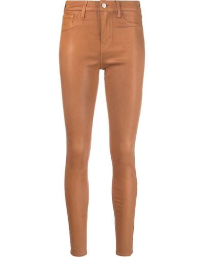 L'Agence Marguerite Coated Slim-fit Trousers - Brown