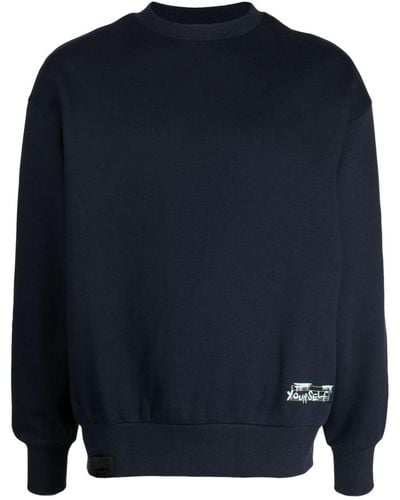 Izzue Slogan-debossed Crew-neck Sweatshirt - Blue