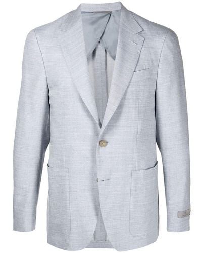 Canali Blazer en lin et lainé mélangés à simple boutonnage - Bleu