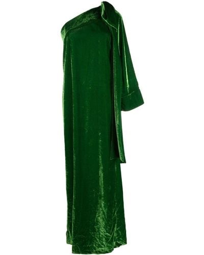 BERNADETTE Nel One-shoulder Bow-appliqué Velvet Gown - Green