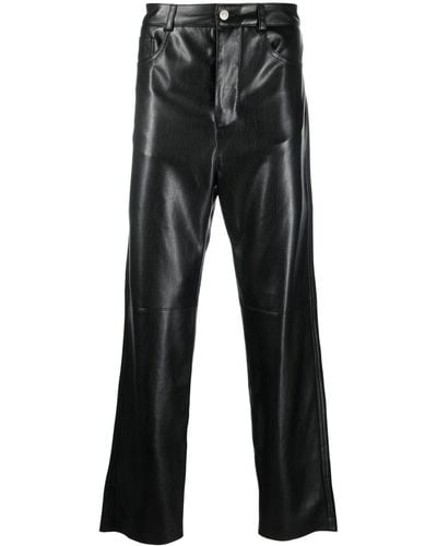 Nanushka Pantalon en cuir artificiel à coupe droite - Noir