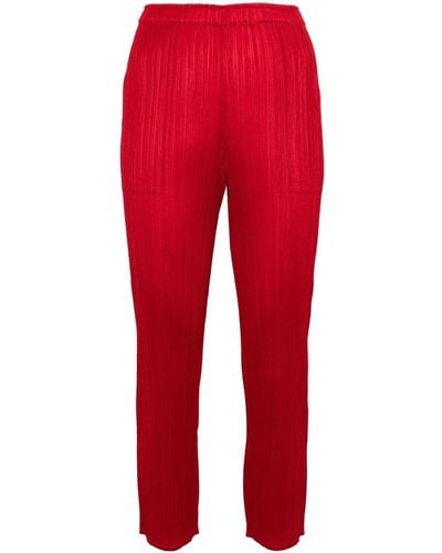Pleats Please Issey Miyake Plissé-effect Cropped Trousers - Red