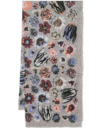 Bimba Y Lola Fringed floral-print scarf - Grau