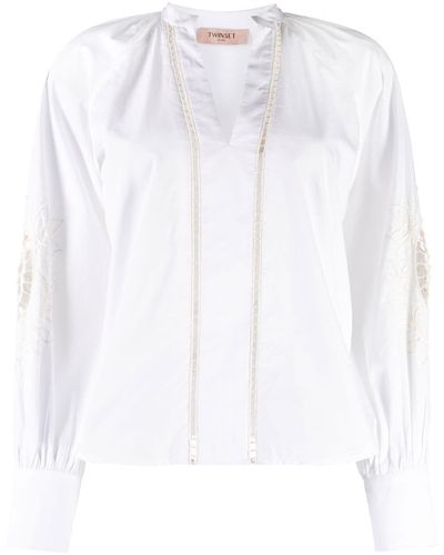 Twin Set Embroidered V-neck Blouse - White