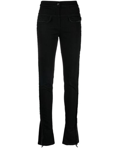 Genny Faux-pockets Frayed Skinny Pants - Black