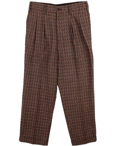 Needles Pantalon Tucked à motif géométrique en jacquard - Marron