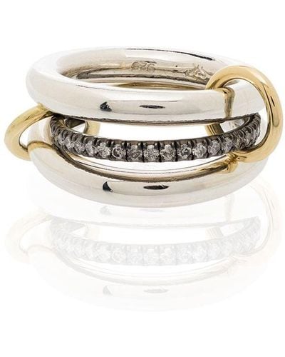 Spinelli Kilcollin Sterling Silver And 18kt Yellow Gold Libra Noir Rhodium Diamond Link Ring - Multicolor