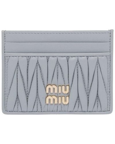 Miu Miu Matelassé Nappa-leather Card Holder - Grey